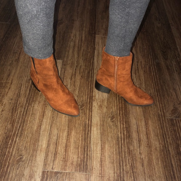 Forever 21 Shoes - Camel Brown Suede Heel Boots Size 7.5